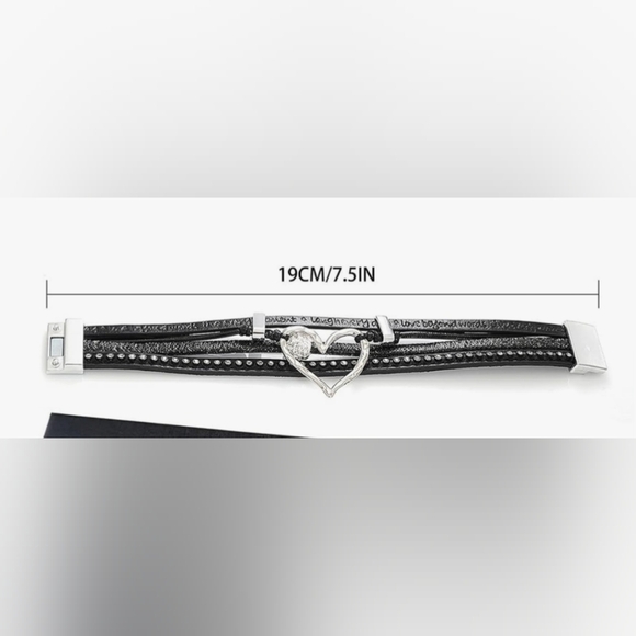 2/$40 Silver Heart Black Layered Gift Holiday Bracelet-(#0274) - Picture 6 of 7